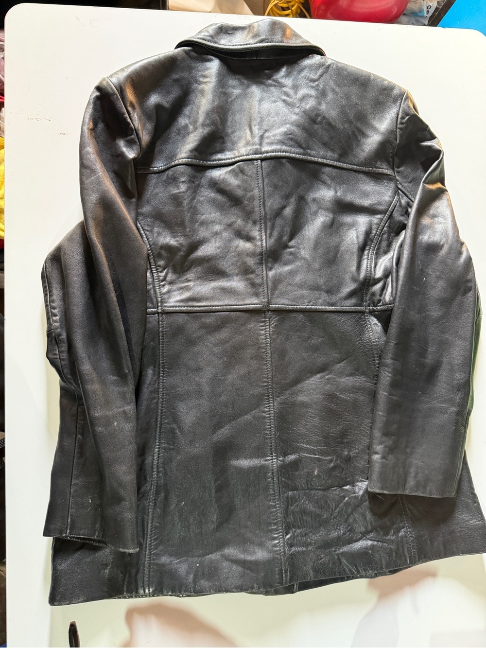 Classic Black Leather Button-Front Jacket - Picture 2 of 3